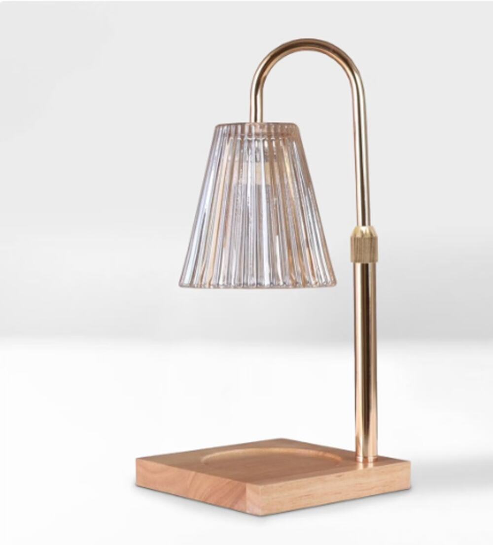 Rose Gold Sparoom Candle Lamp Adjustable Warmer With Crystal Ribbed Shade New